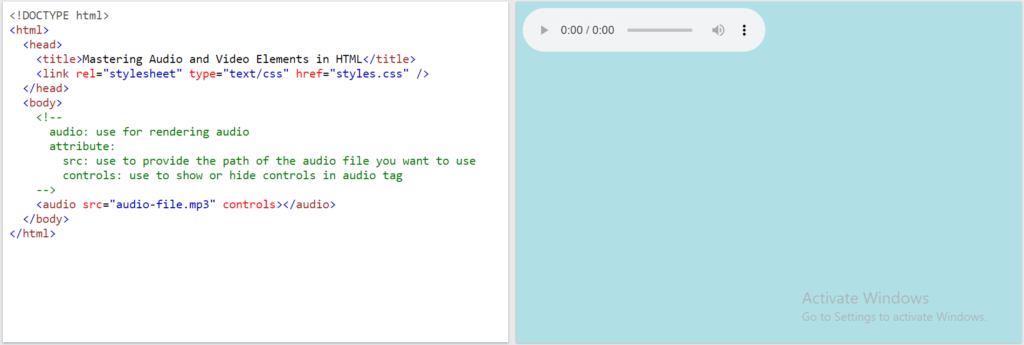 Embedding Audio Files Using the audio Tag - Mastering Audio and Video Elements in HTML